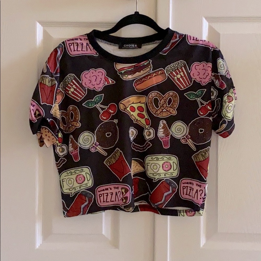 NWOT Y2K Cartoon Graphic Fast Food Black Crop T-shirt Top